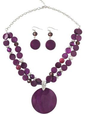Women's Purple Layered Beads Statement Chunky Jewelry Necklace And Earring
